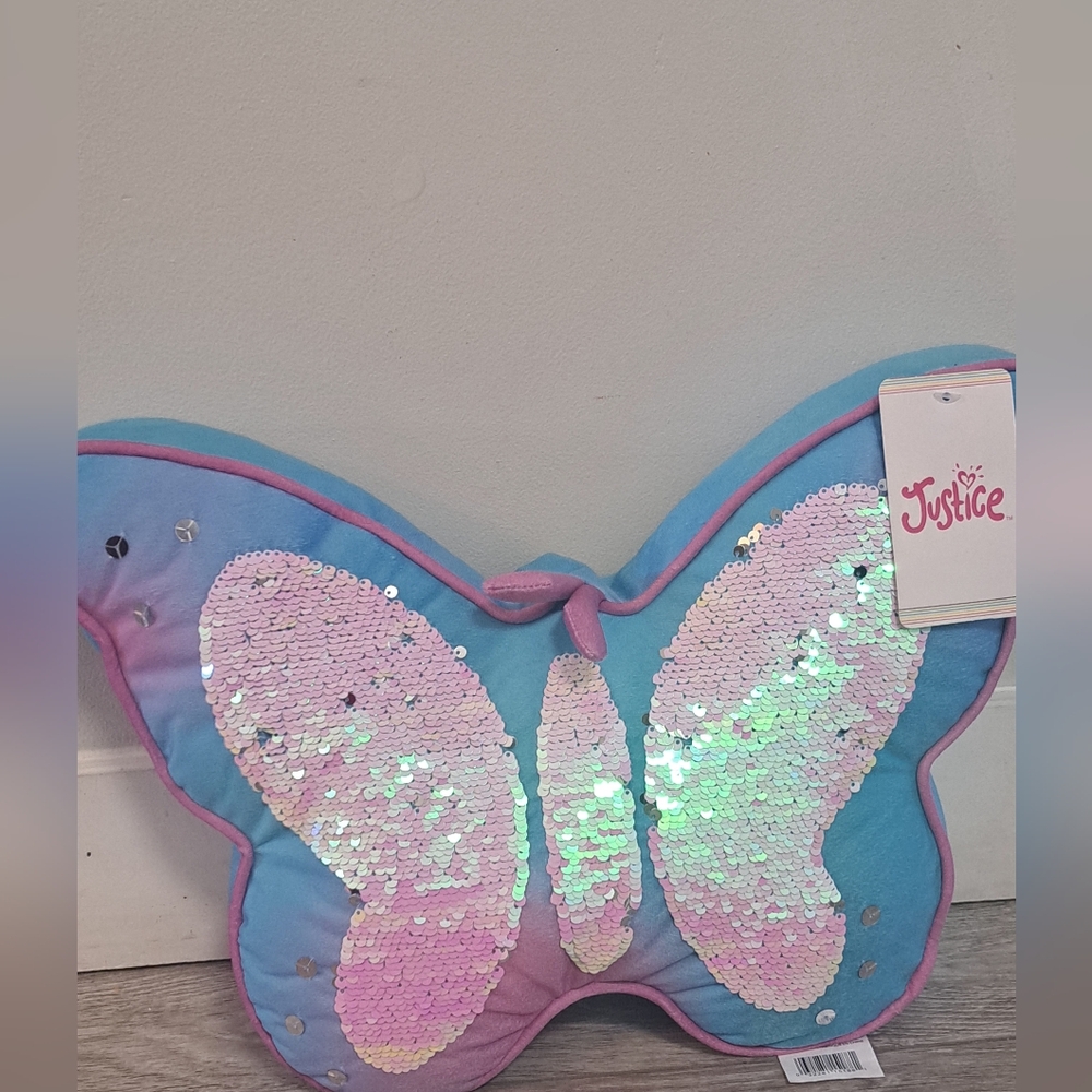 Brand New Justice Butterfly Sequin Pillow